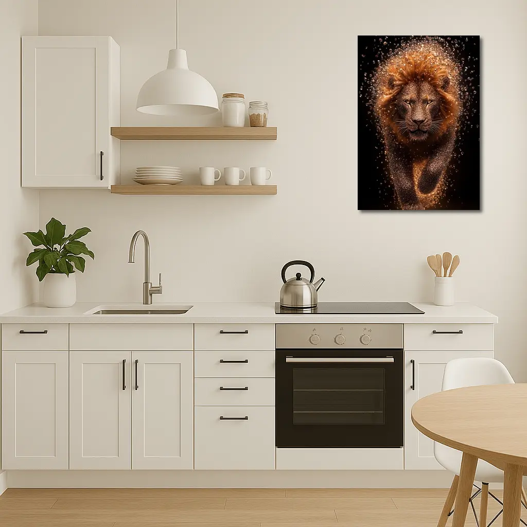Lion Particle Explosion Dark Black Background – Wall Art