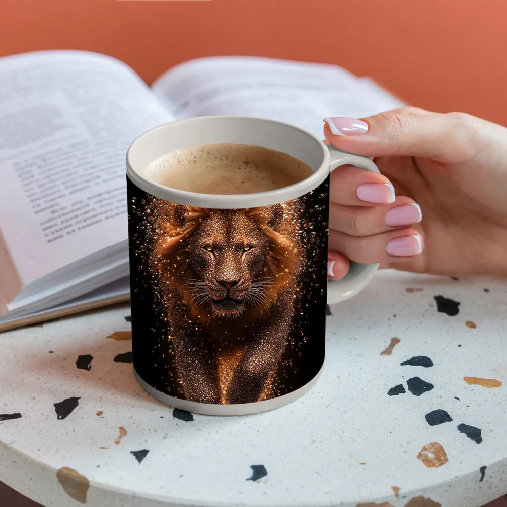 Lion Particle Explosion Dark Black Background – Mugs