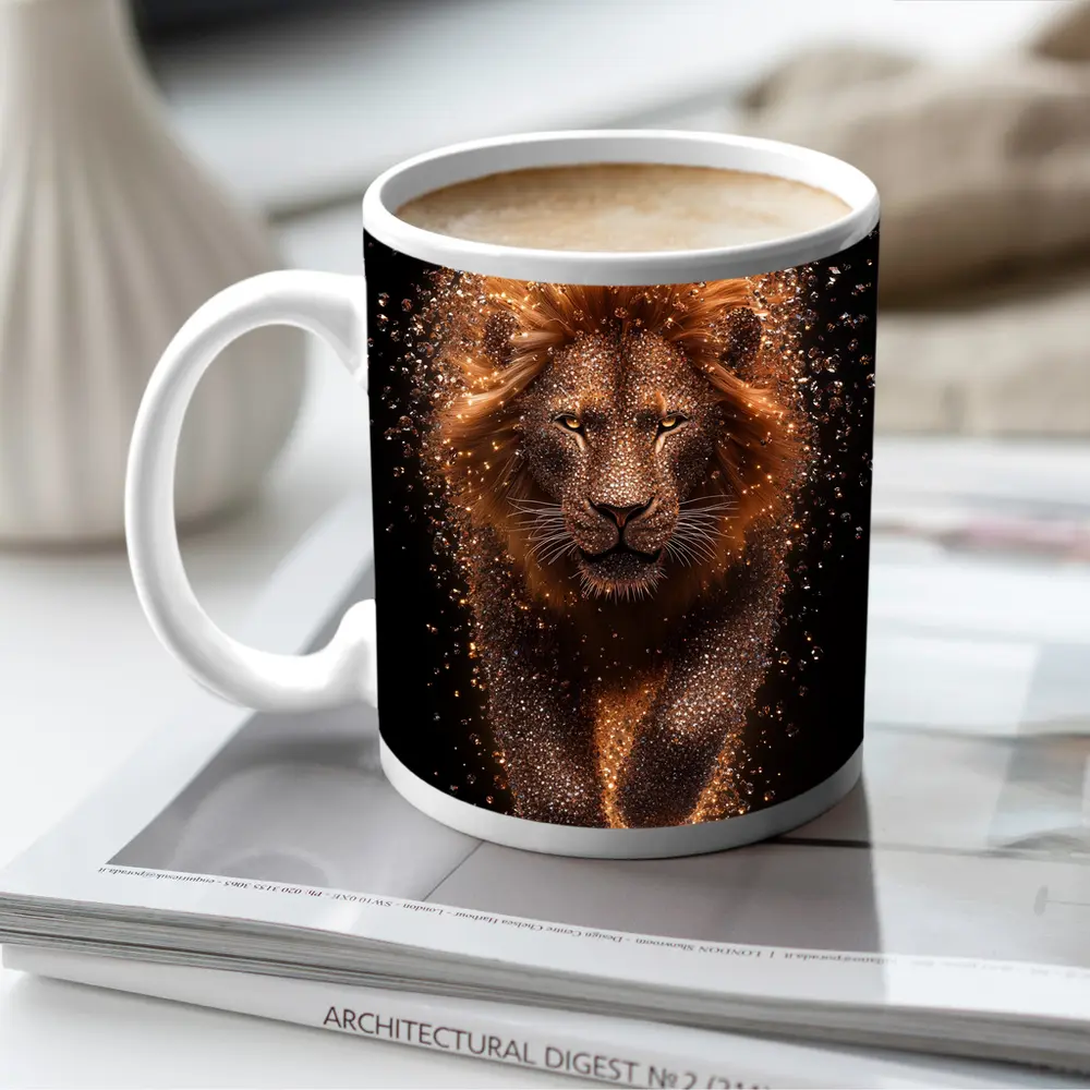 Lion Particle Explosion Dark Black Background – Mugs