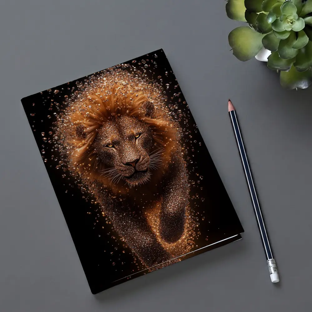 Lion Particle Explosion Dark Black Background – Notebooks