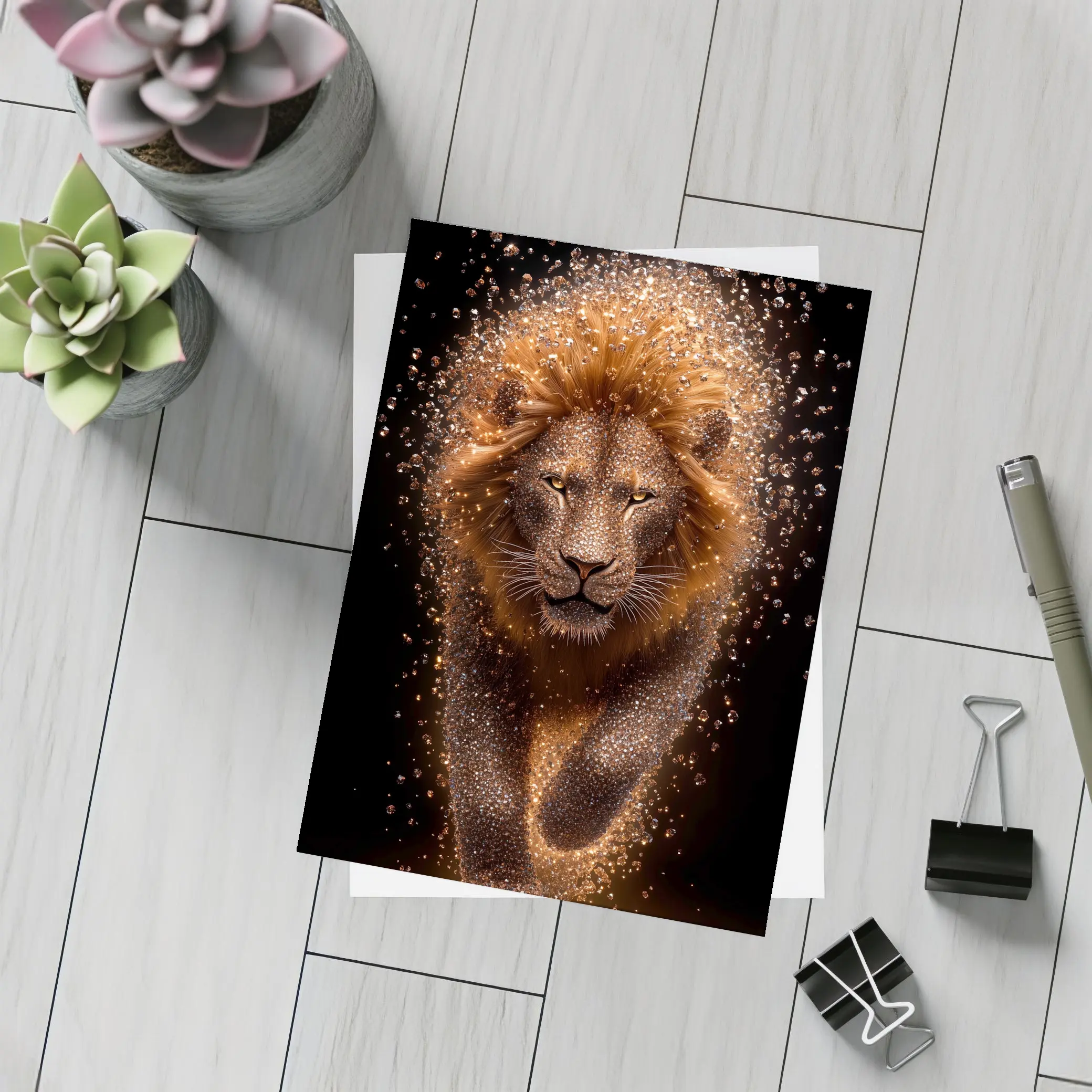 Lion Particle Explosion Dark Black Background – Postcards
