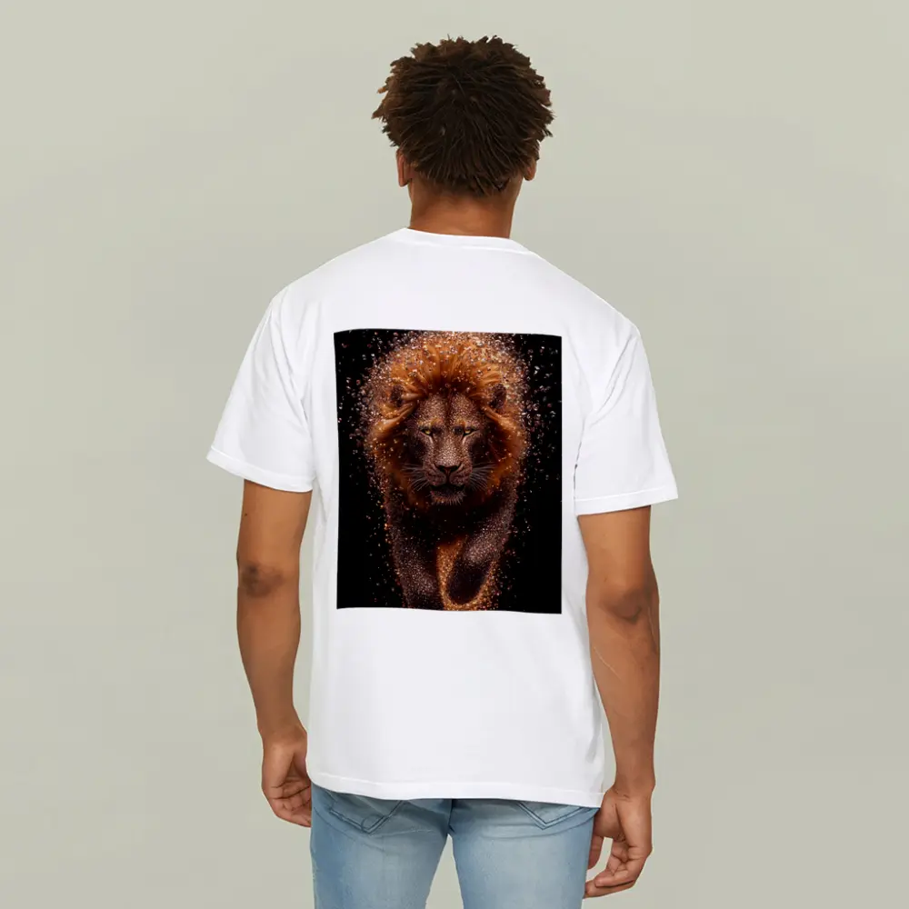Lion Particle Explosion Dark Black Background – T-Shirts