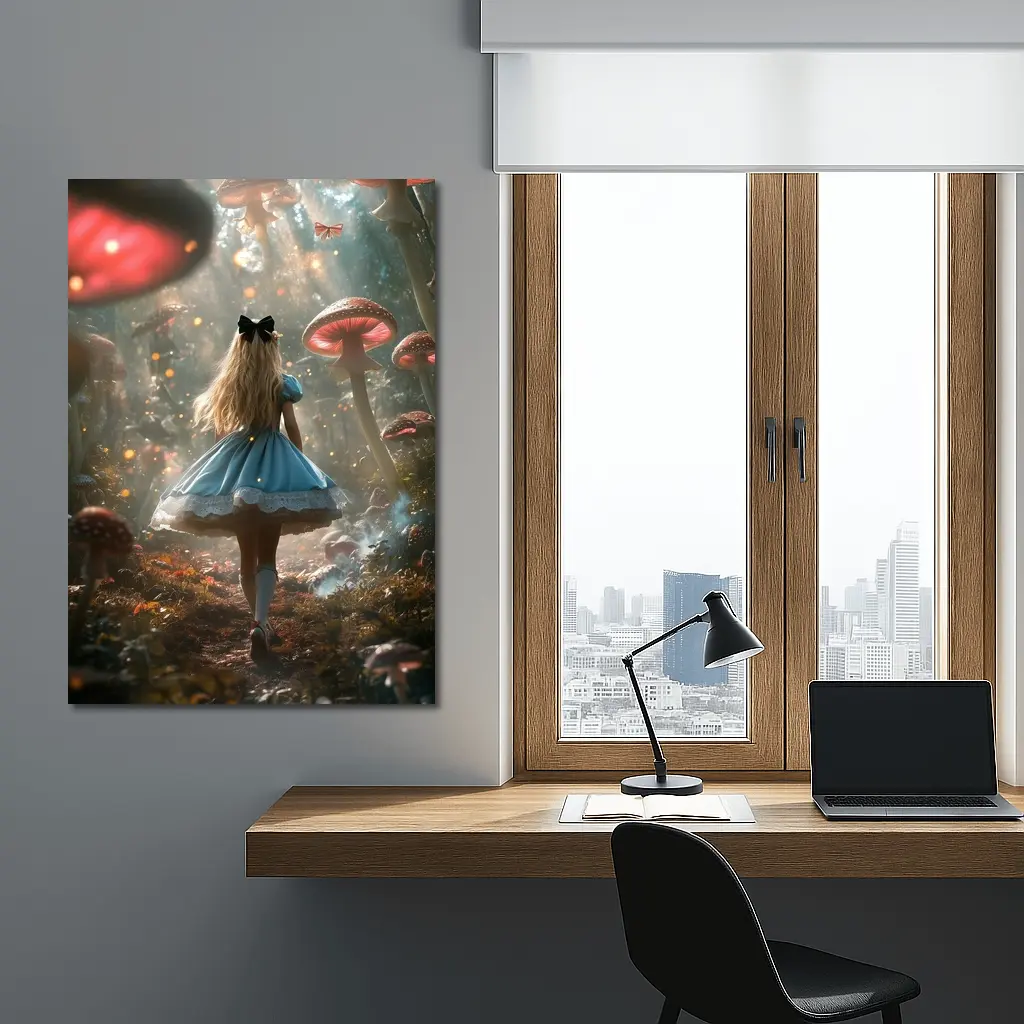 Alice Wonderland Girl Walking Mushroom Forest – Wall Art