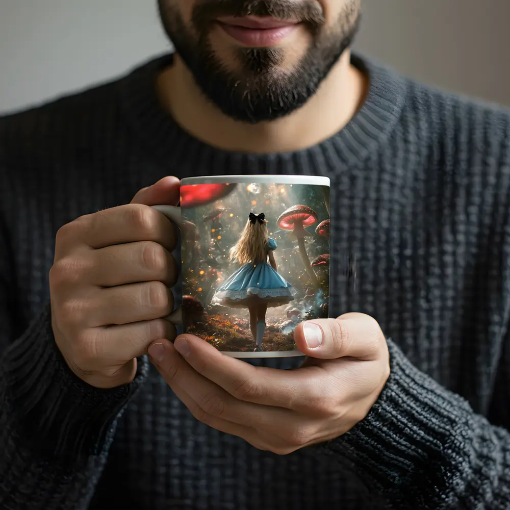 Alice Wonderland Girl Walking Mushroom Forest – Mugs