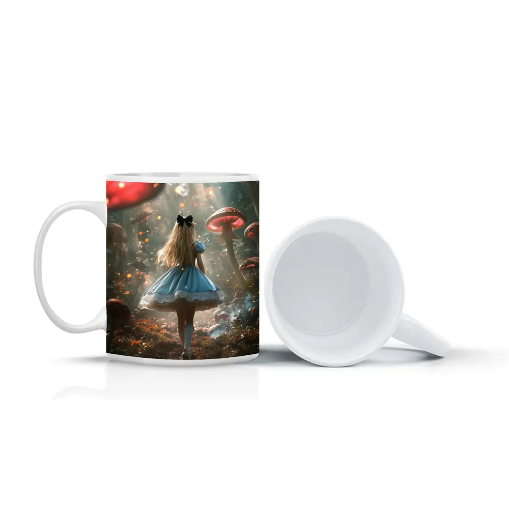 Alice Wonderland Girl Walking Mushroom Forest – Mugs