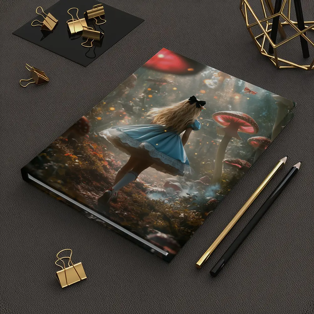 Alice Wonderland Girl Walking Mushroom Forest – Notebooks