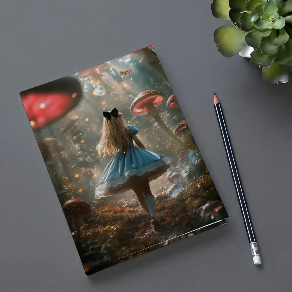 Alice Wonderland Girl Walking Mushroom Forest – Notebooks