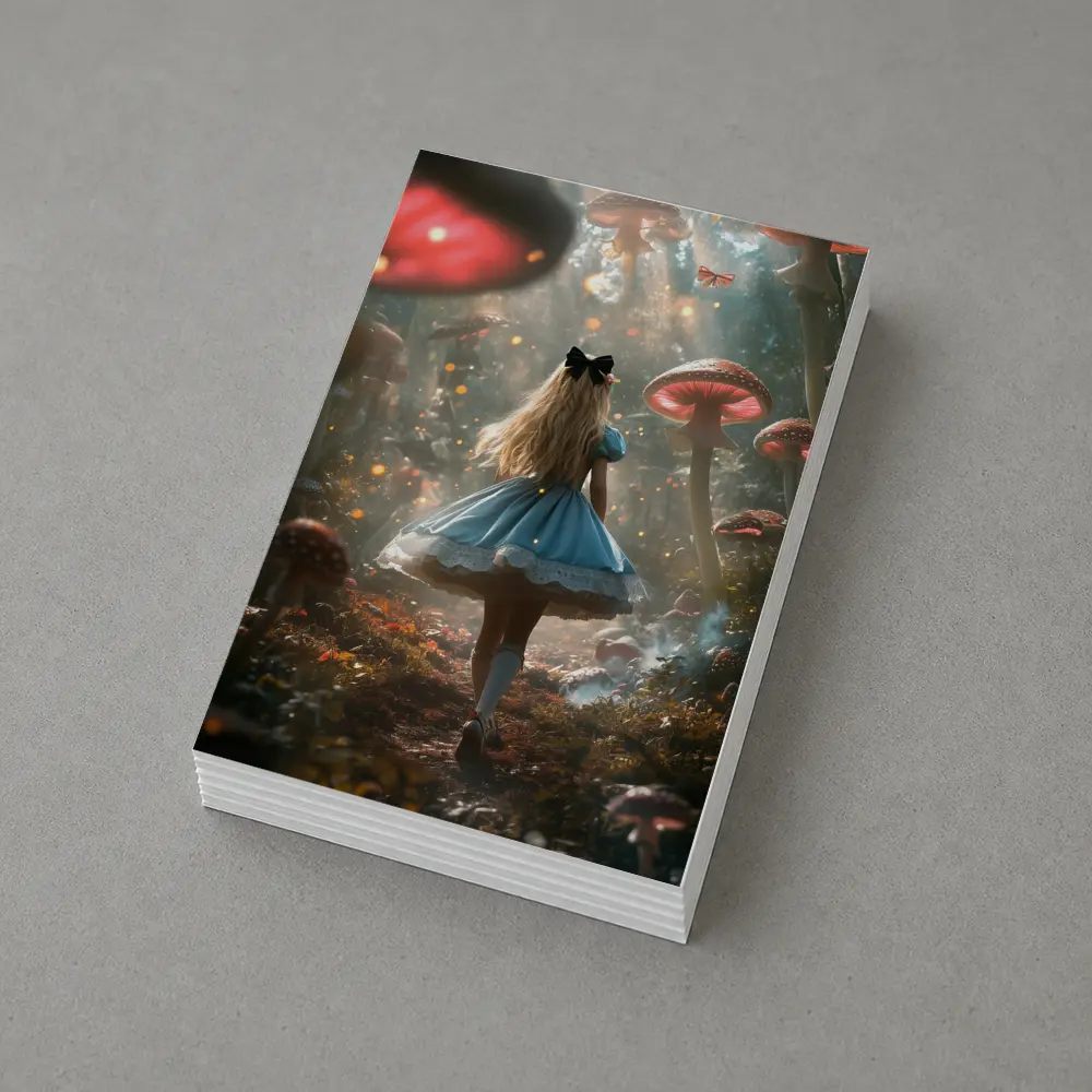 Alice Wonderland Girl Walking Mushroom Forest – Postcards