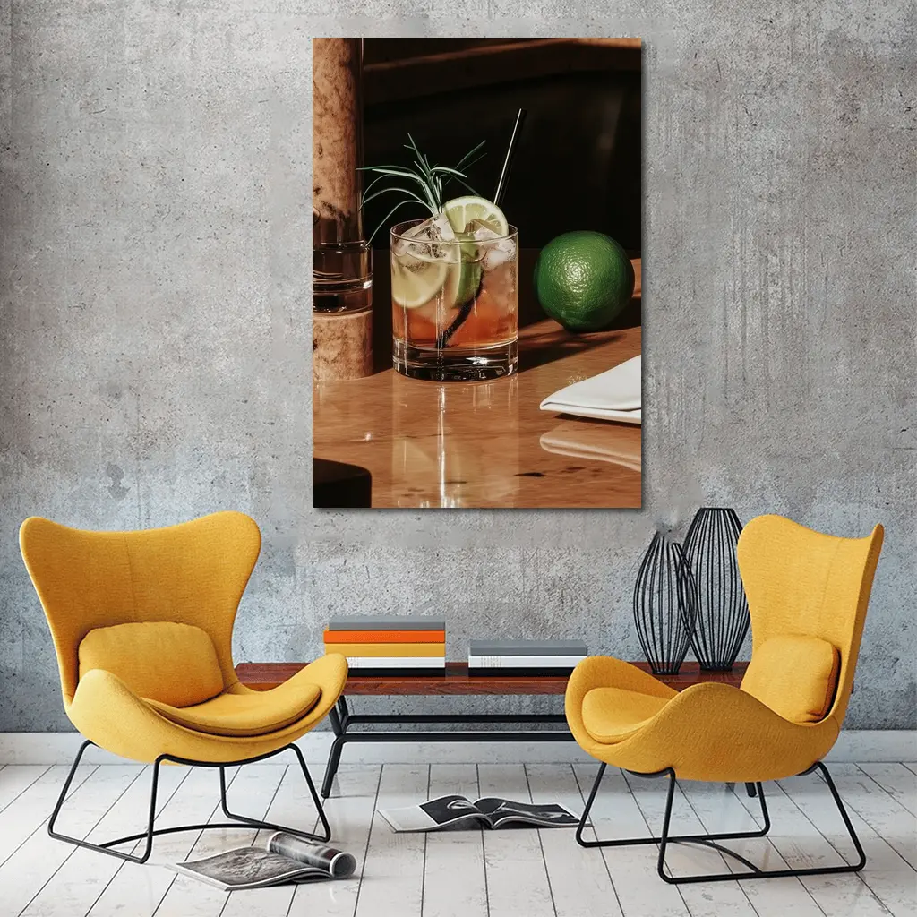 Whiskey Cocktail With Lime On Bar – Wall Art