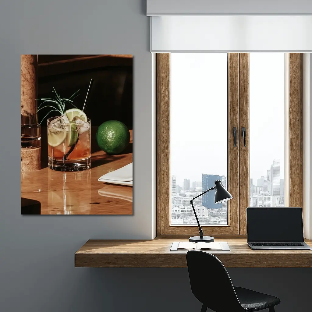 Whiskey Cocktail With Lime On Bar – Wall Art