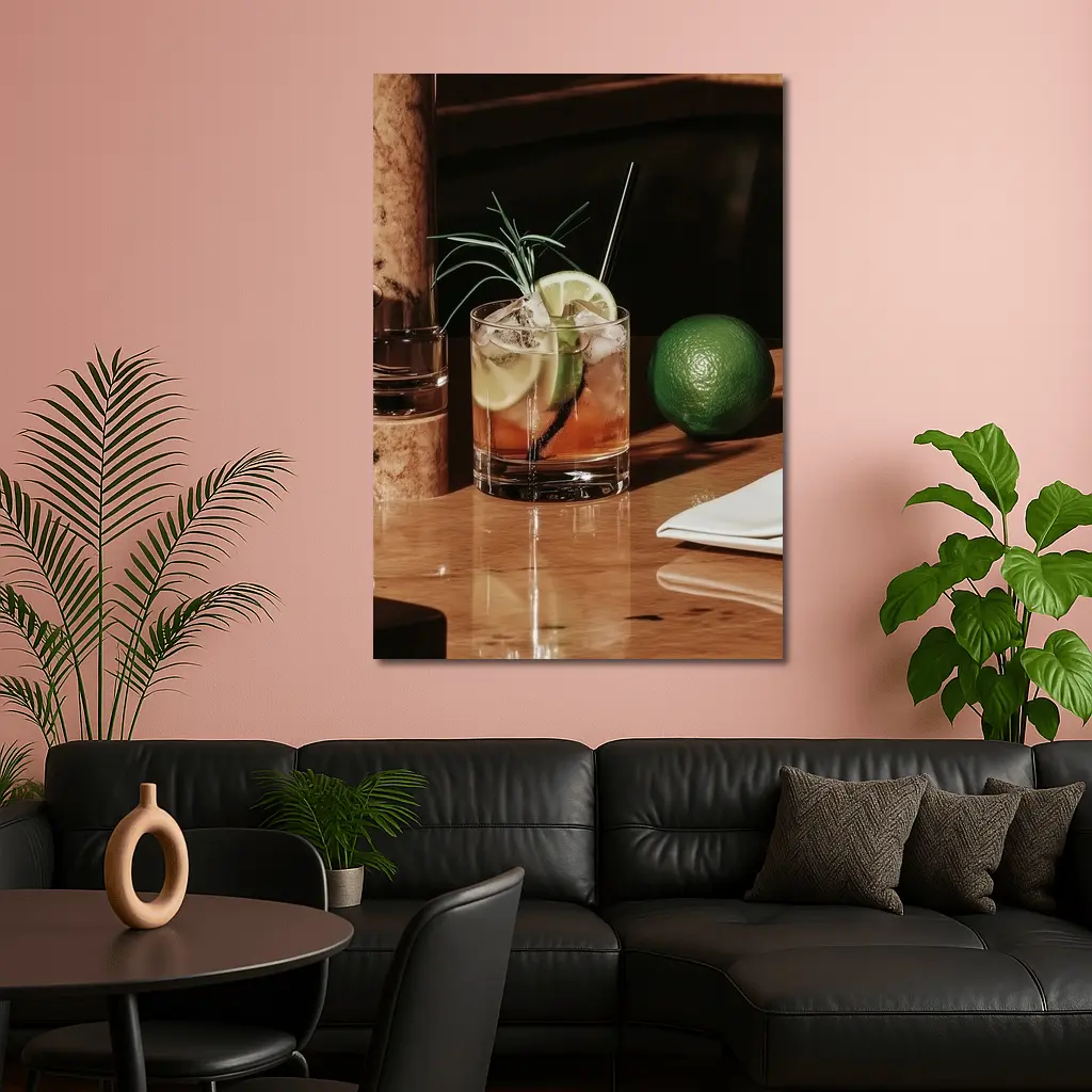 Whiskey Cocktail With Lime On Bar – Wall Art