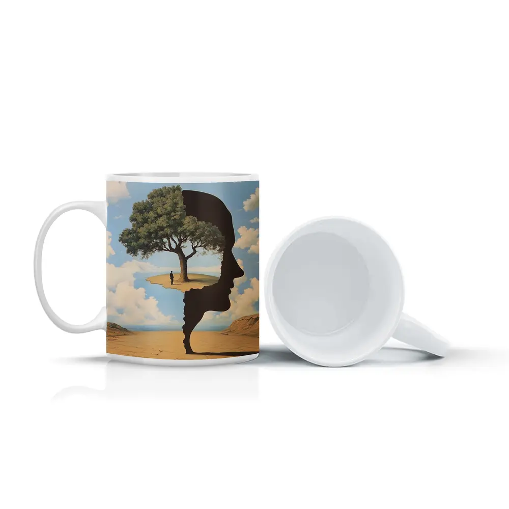 Surreal Human Face Tree Desert Sky – Mugs