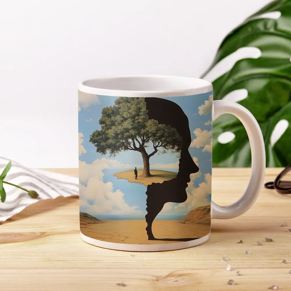 Surreal Human Face Tree Desert Sky – Mugs