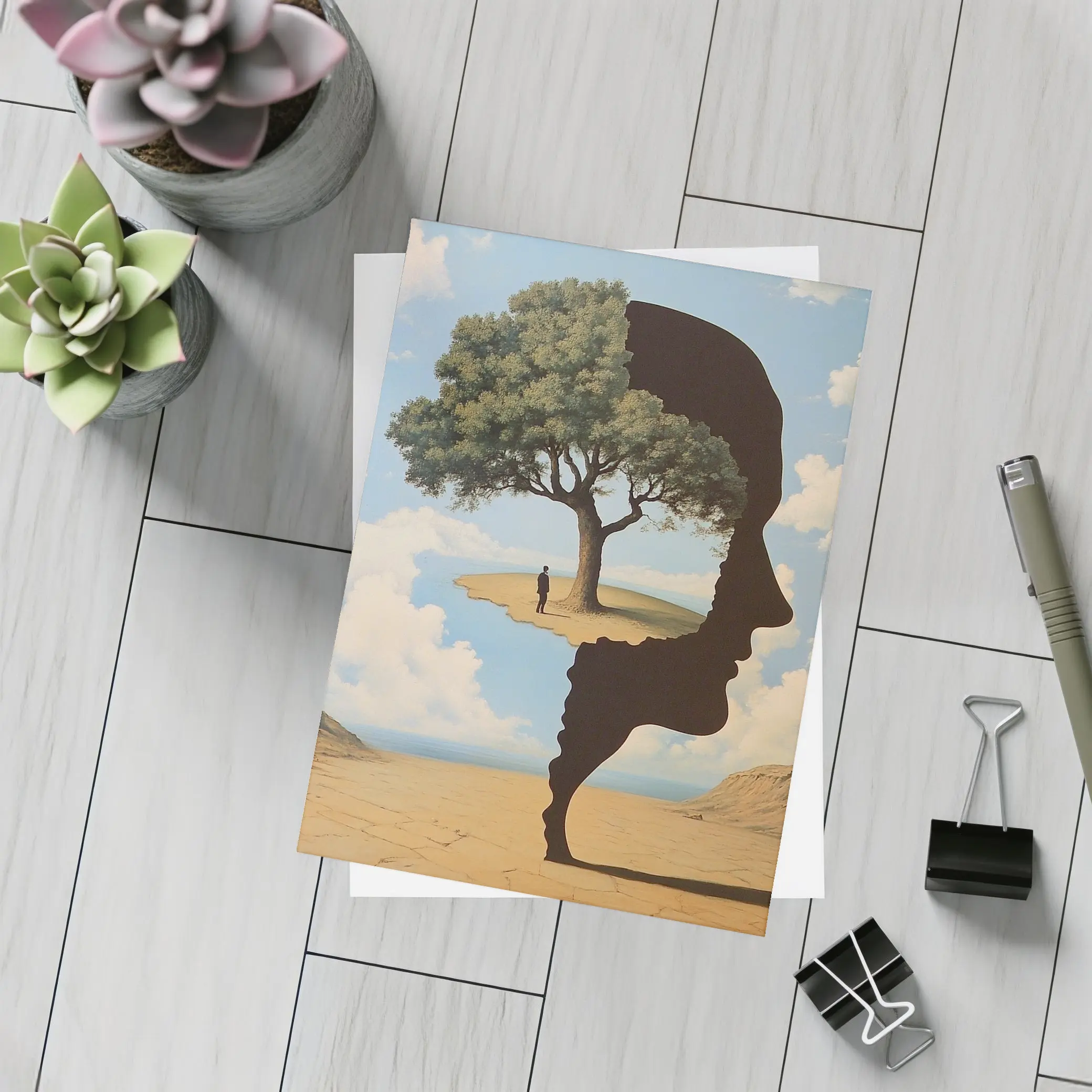 Surreal Human Face Tree Desert Sky – Postcards