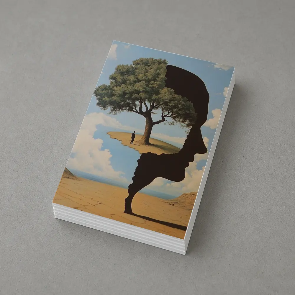 Surreal Human Face Tree Desert Sky – Postcards