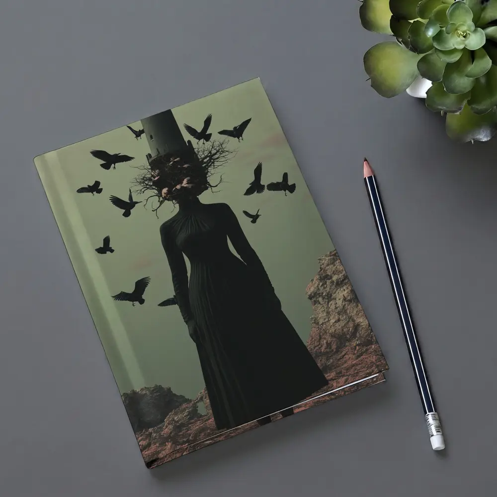 Dark Woman Tower Head Ravens Surreal Art – Notebooks