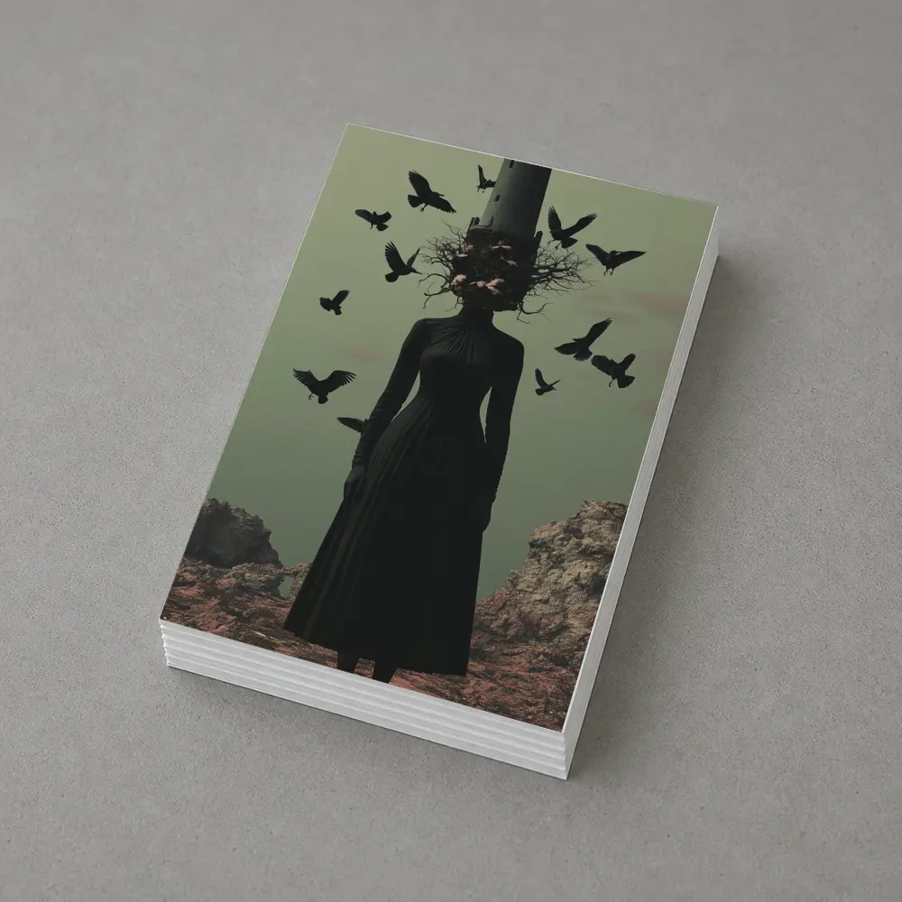 Dark Woman Tower Head Ravens Surreal Art – Postcards