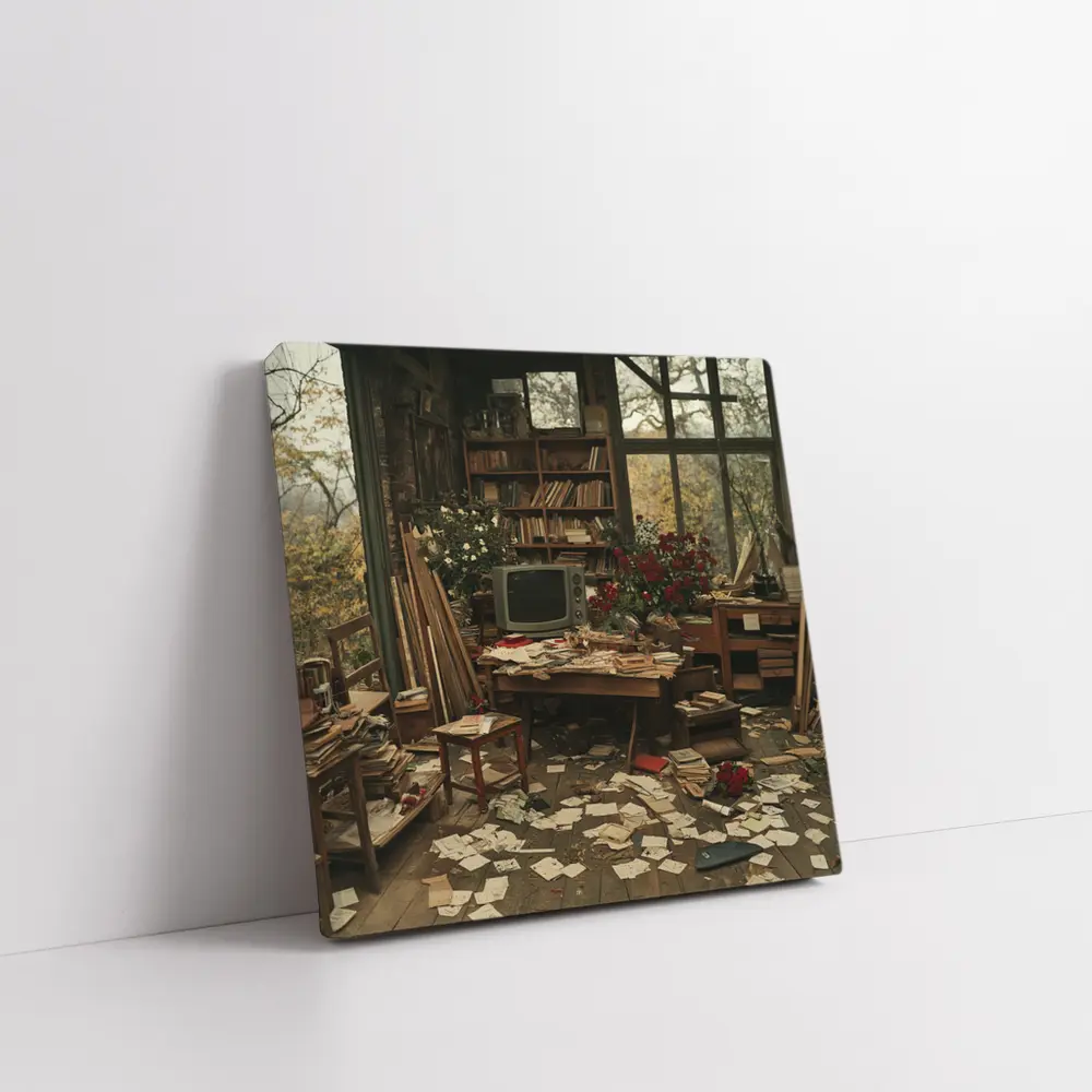 Cluttered Vintage Room With Autumn Trees – Wall Art