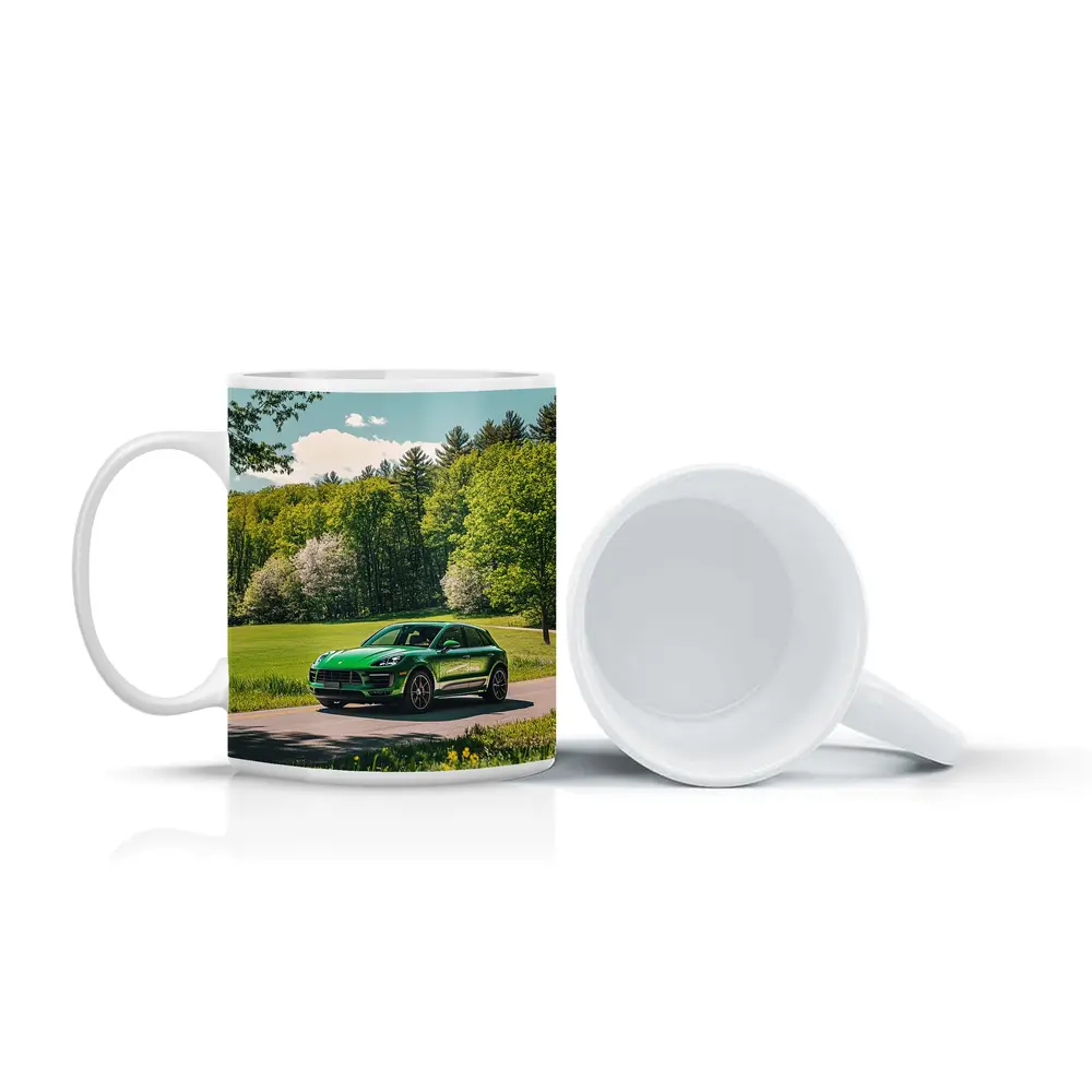 Green Porsche Macan On Sunny Country Road – Mugs