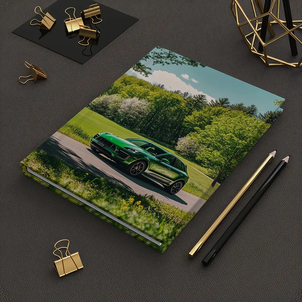 Green Porsche Macan On Sunny Country Road – Notebooks