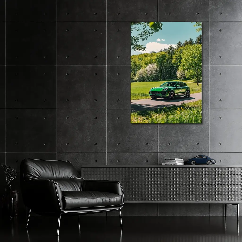 Green Porsche Macan On Sunny Country Road – Wall Art