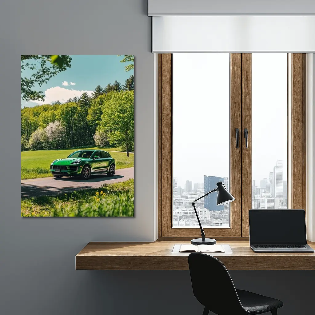 Green Porsche Macan On Sunny Country Road – Wall Art