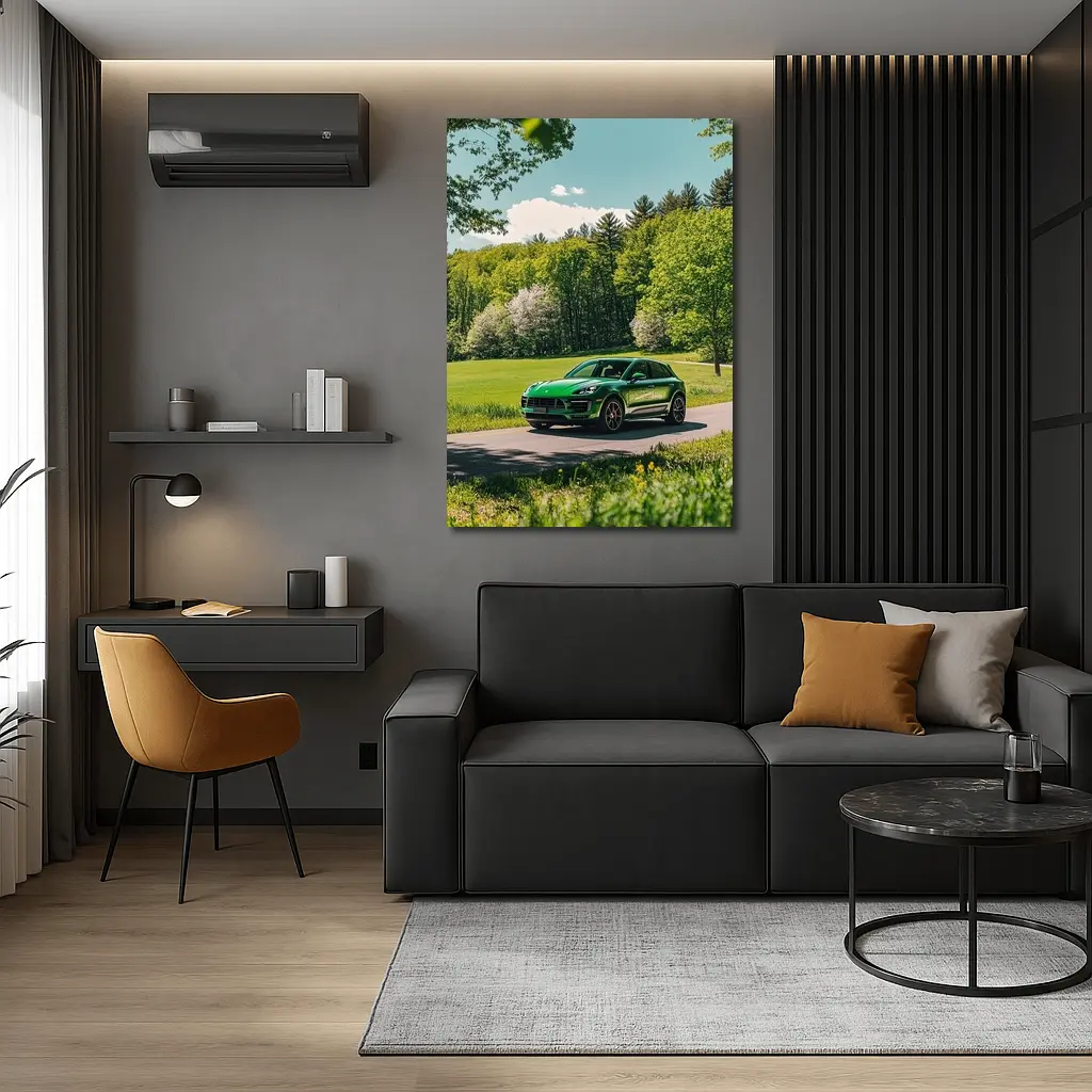 Green Porsche Macan On Sunny Country Road – Wall Art