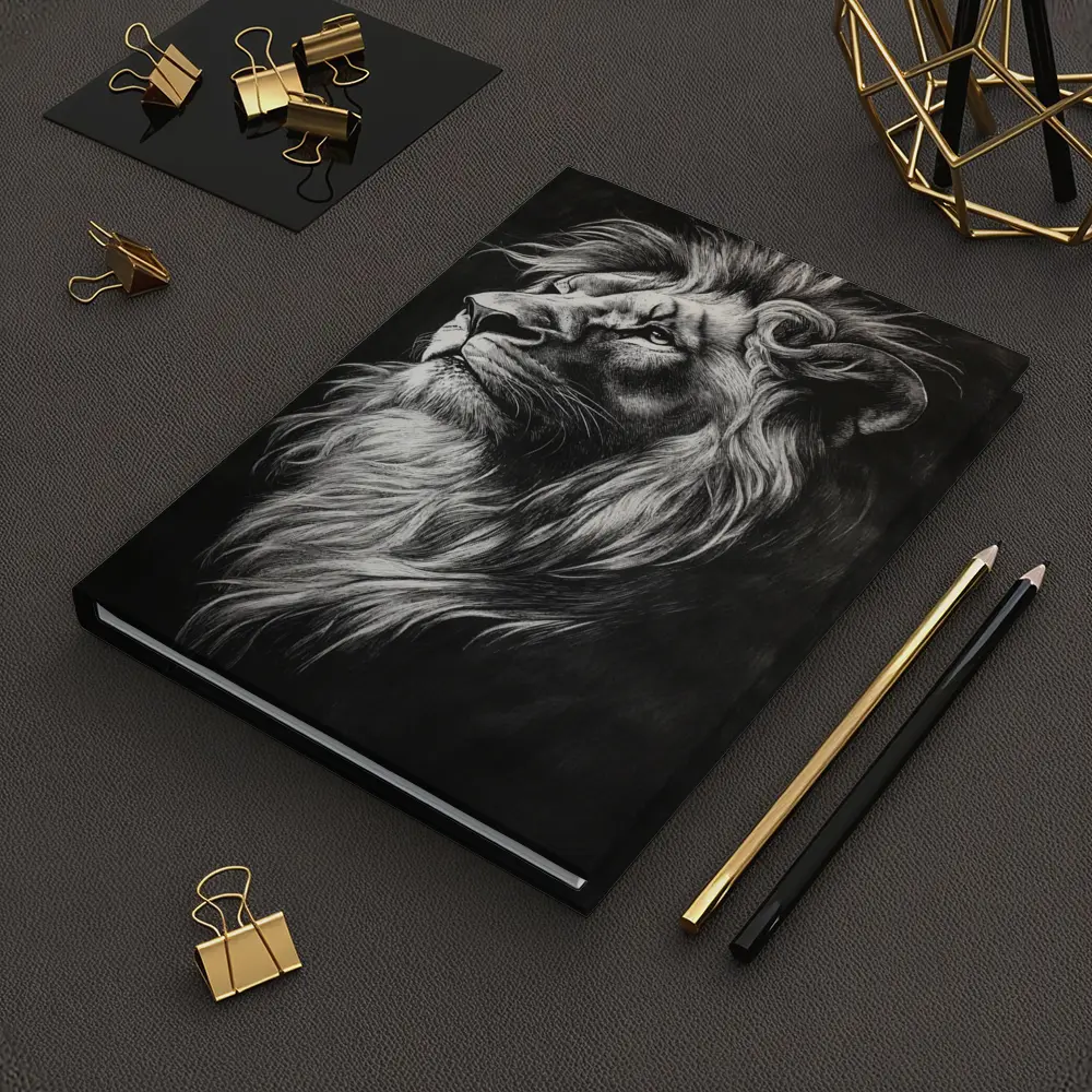 Lion Portrait Black and White Charcoal Art – Notebooks