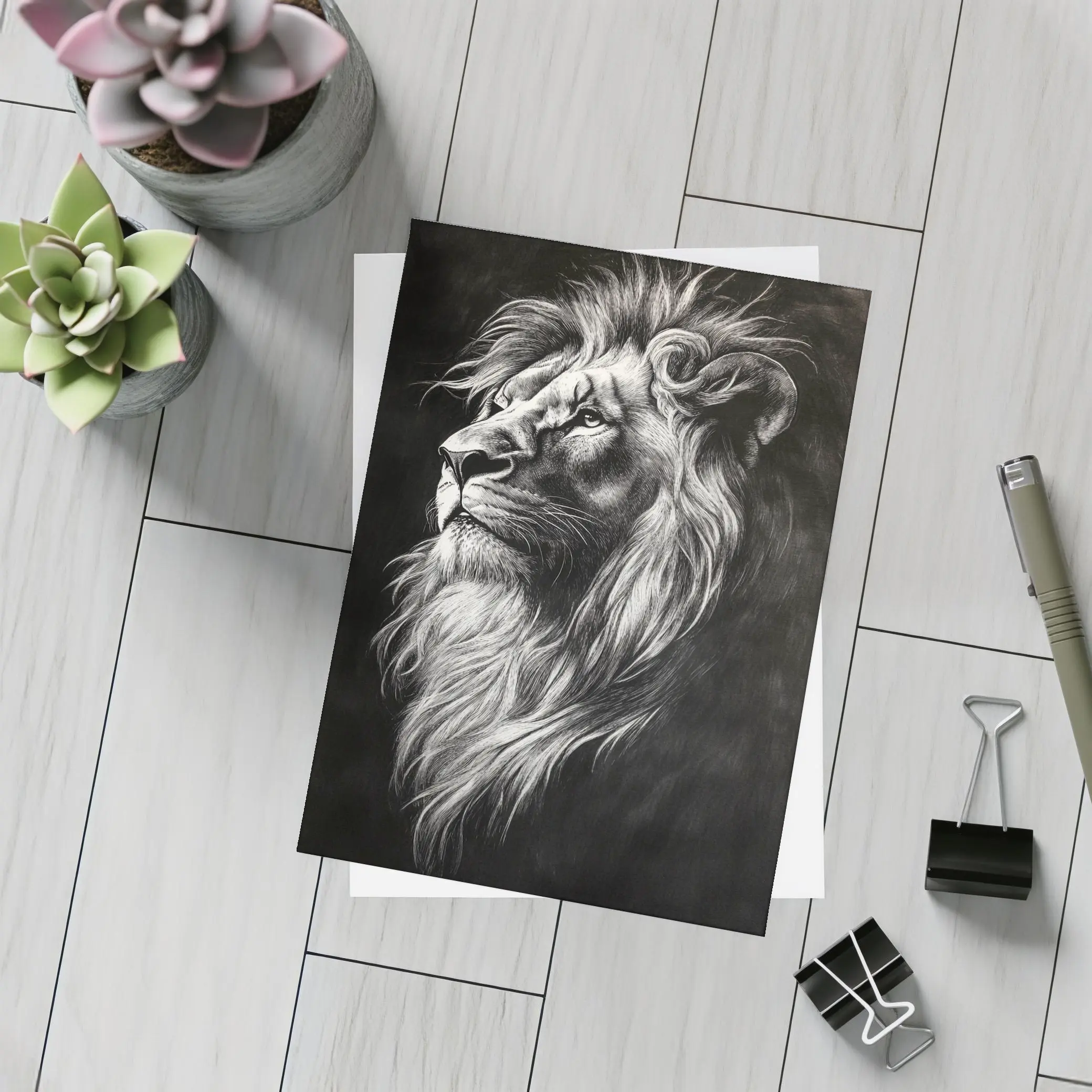 Lion Portrait Black and White Charcoal Art – Postcards