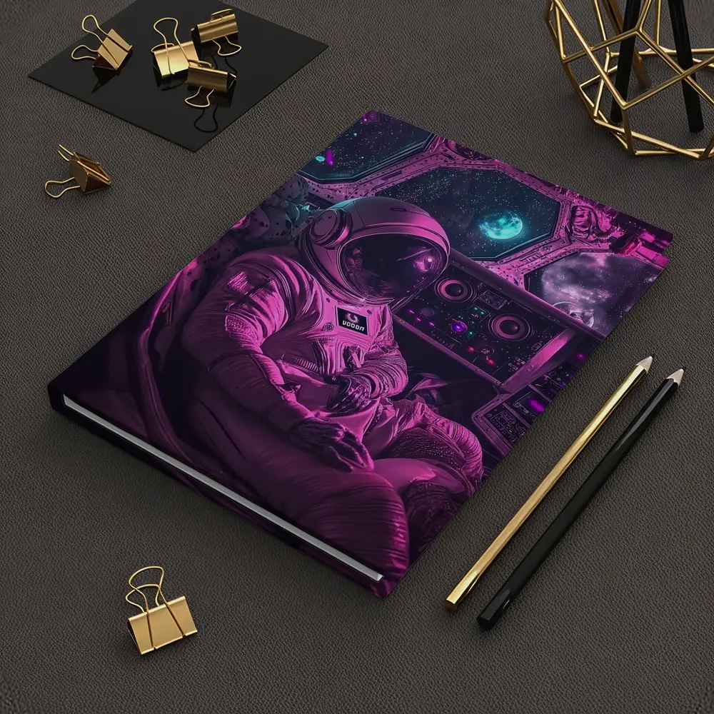 Astronaut Relaxing Inside Neon Space Cockpit – Notebooks
