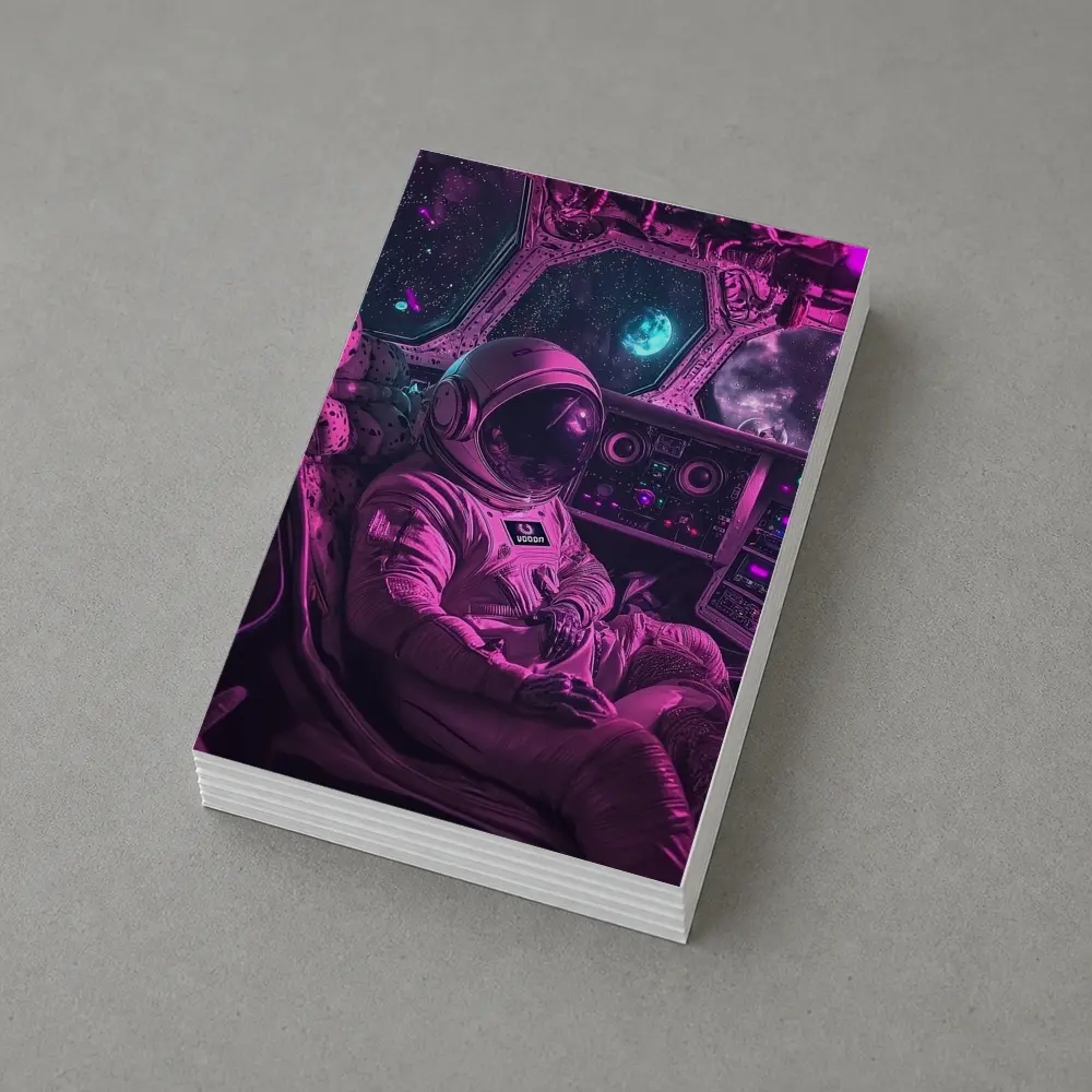 Astronaut Relaxing Inside Neon Space Cockpit – Postcards
