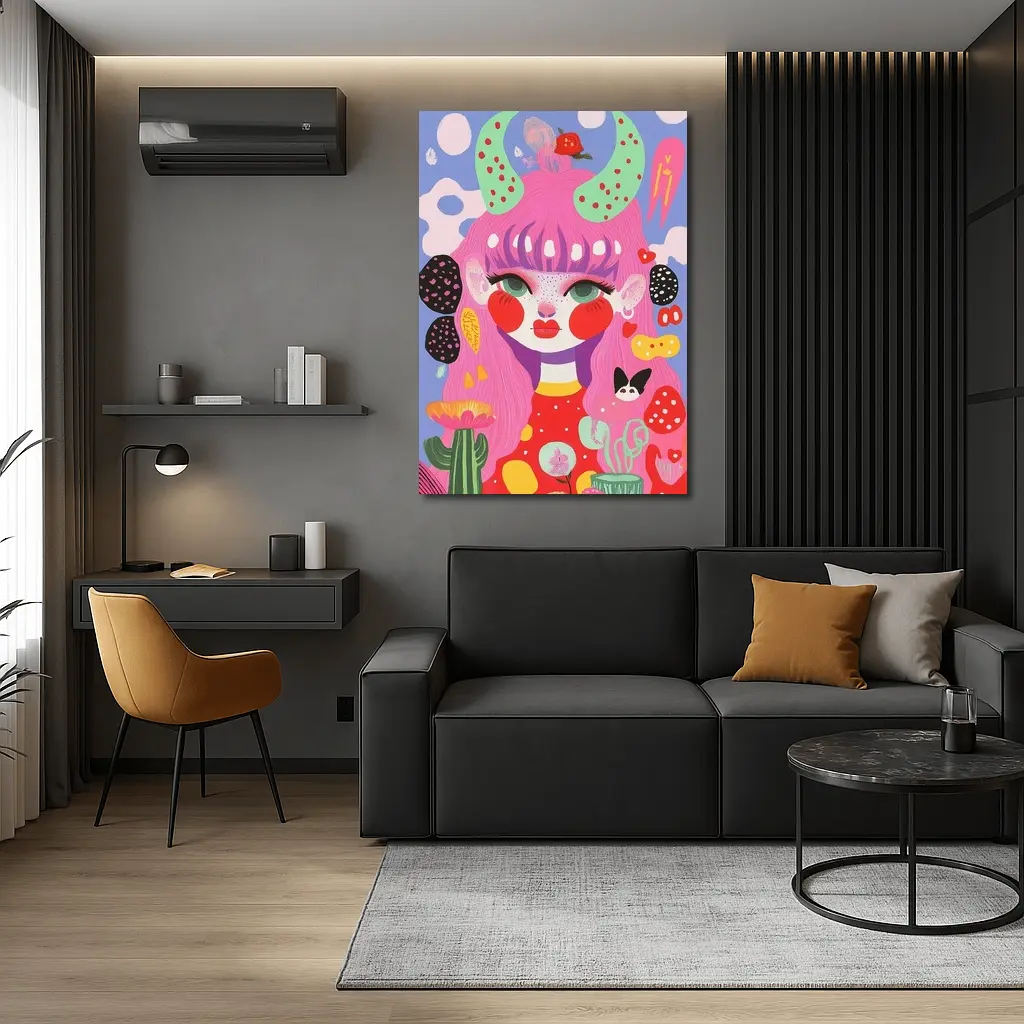 Pink Hair Girl Fantasy Pop Art Illustration – Wall Art