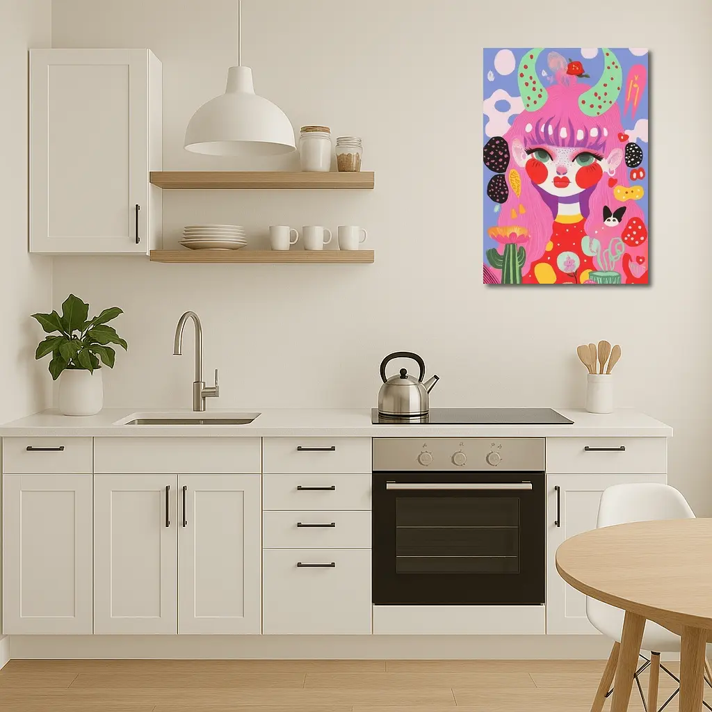 Pink Hair Girl Fantasy Pop Art Illustration – Wall Art