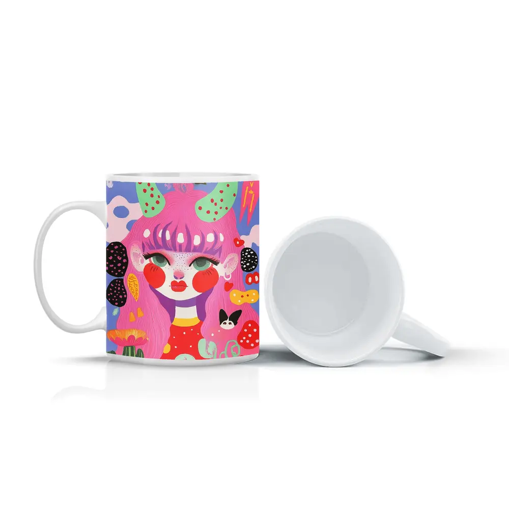 Pink Hair Girl Fantasy Pop Art Illustration – Mugs
