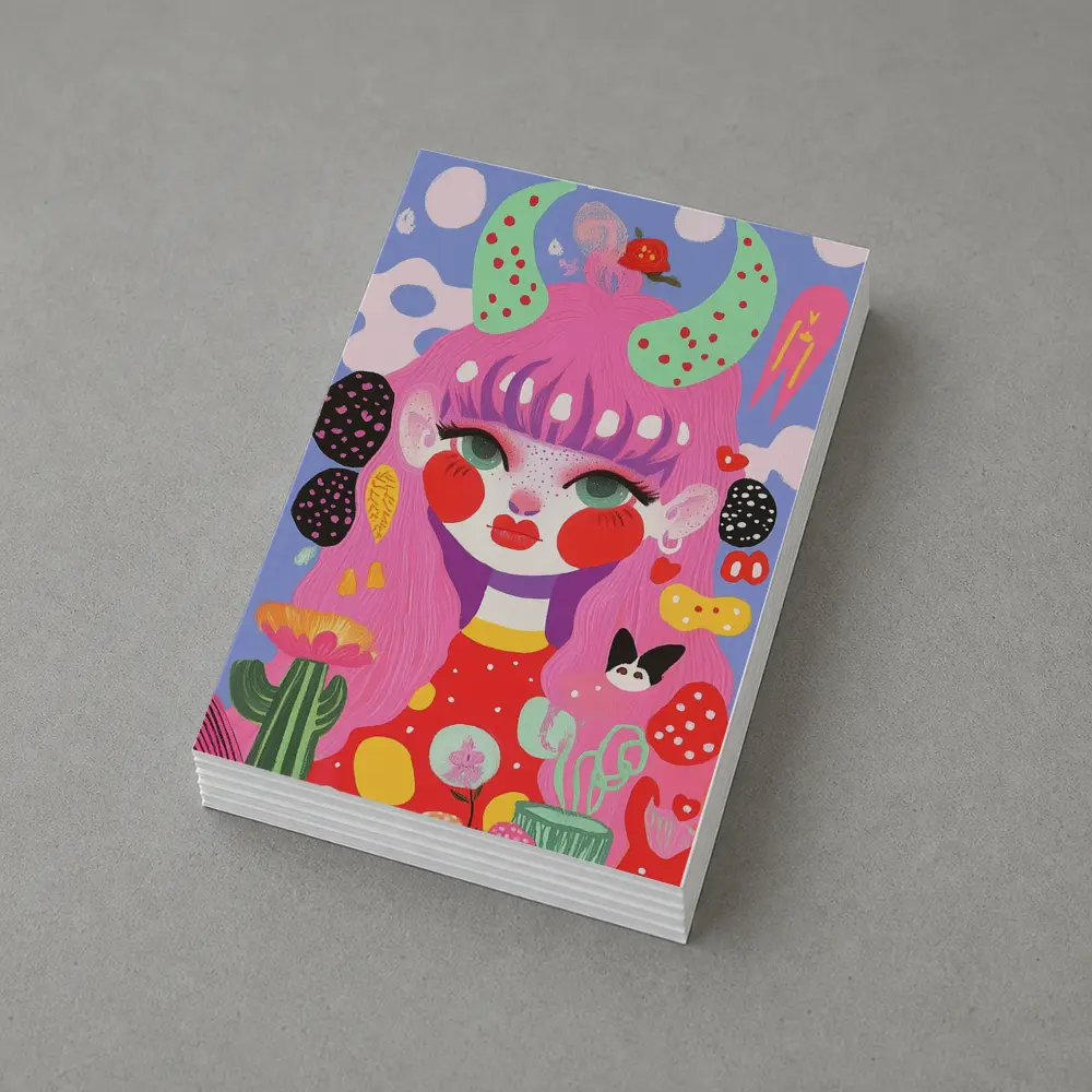 Pink Hair Girl Fantasy Pop Art Illustration – Postcards