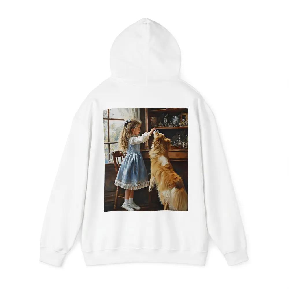 Girl Feeding Collie Dog Indoors Painting – Hoodies
