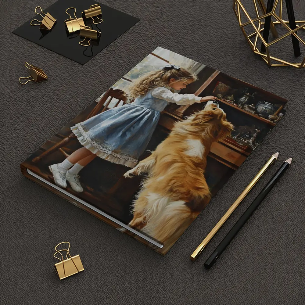 Girl Feeding Collie Dog Indoors Painting – Notebooks