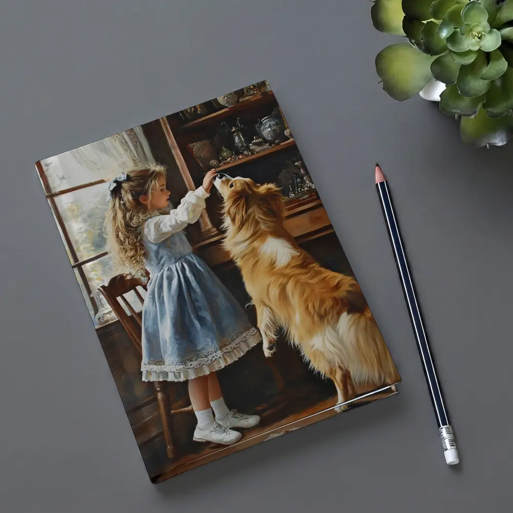 Girl Feeding Collie Dog Indoors Painting – Notebooks