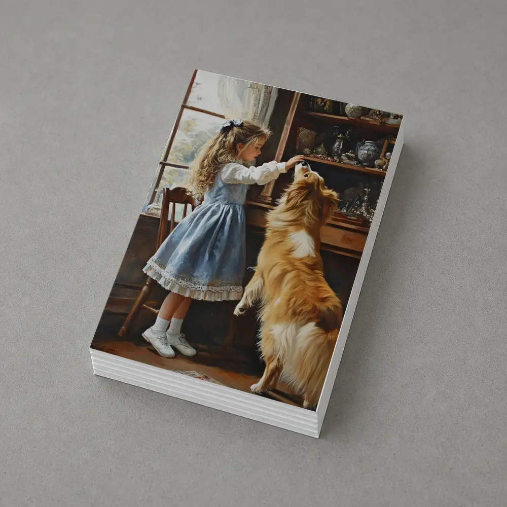 Girl Feeding Collie Dog Indoors Painting – Postcards