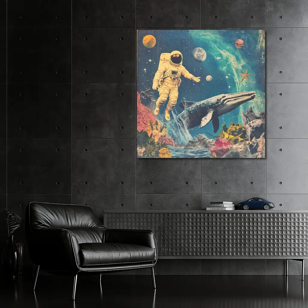 Astronaut Floating With Whale Retro Collage Space – Wall Art