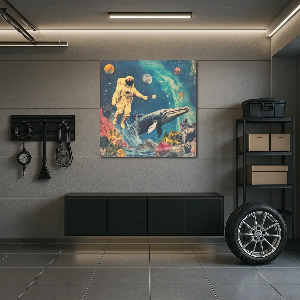 Astronaut Floating With Whale Retro Collage Space – Wall Art