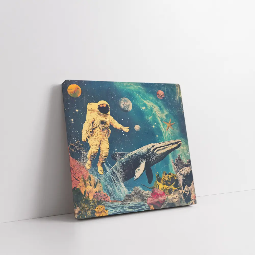 Astronaut Floating With Whale Retro Collage Space – Wall Art