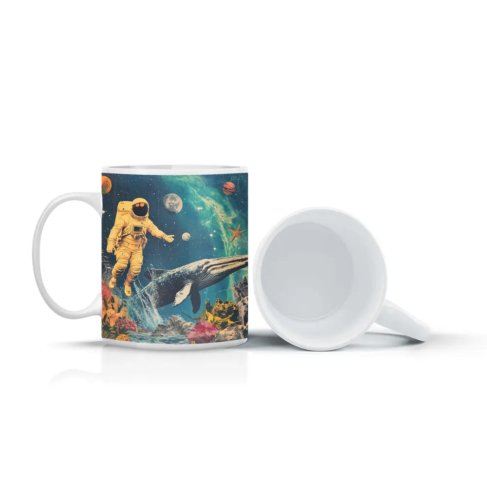 Astronaut Floating With Whale Retro Collage Space – Mugs