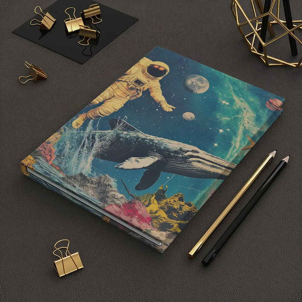 Astronaut Floating With Whale Retro Collage Space – Notebooks
