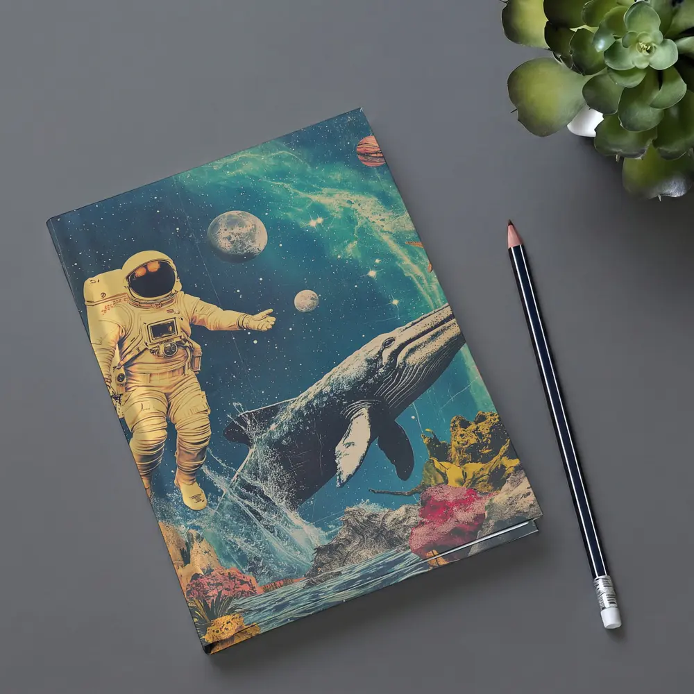 Astronaut Floating With Whale Retro Collage Space – Notebooks