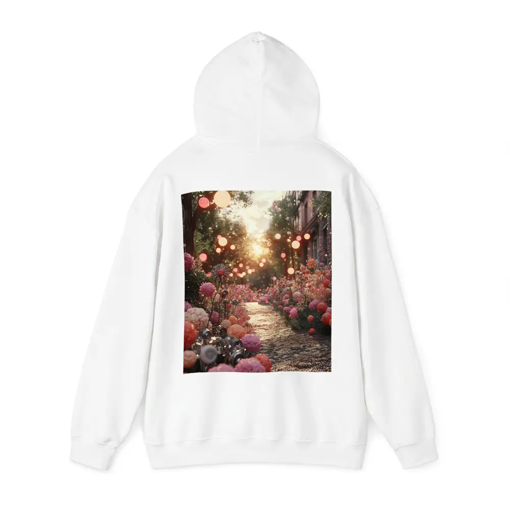 Pink Floral Garden Path Glowing Sunset – Hoodies
