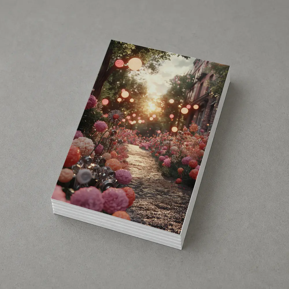 Pink Floral Garden Path Glowing Sunset – Postcards