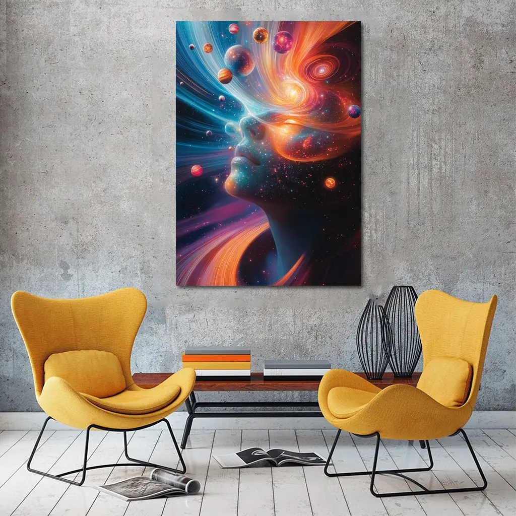 Cosmic Woman Face Space Planets Surreal Art – Wall Art