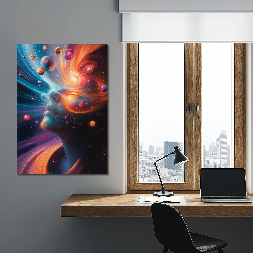 Cosmic Woman Face Space Planets Surreal Art – Wall Art