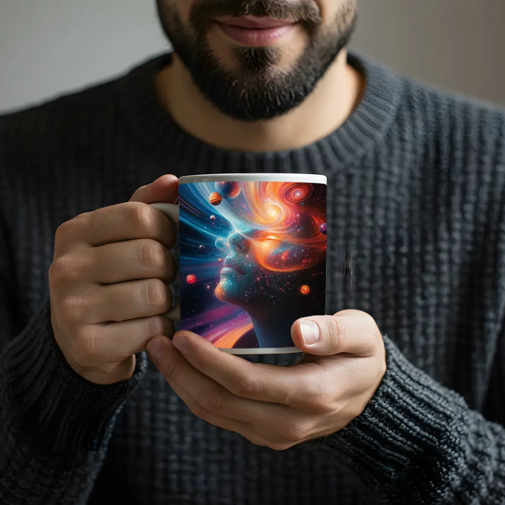 Cosmic Woman Face Space Planets Surreal Art – Mugs